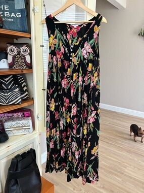easel Black Wide Leg Jumpsuit with Pink & Yellow Floral Print